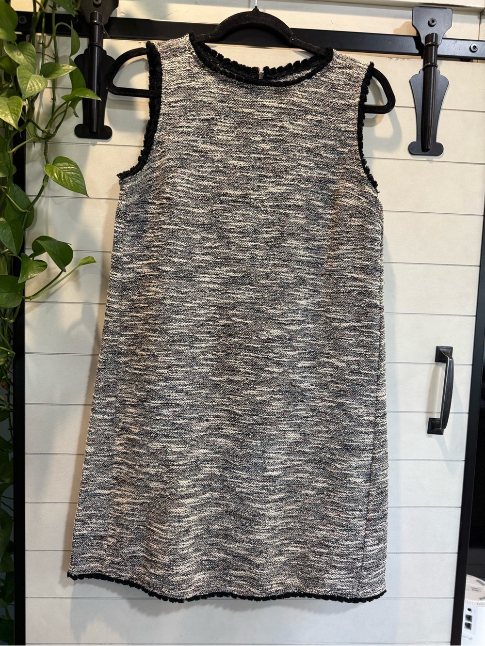 LOFT Black and White Tweed Sleeveless Shift Dress